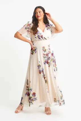 Isabelle Ivory Multi Float Sleeve Maxi Dress