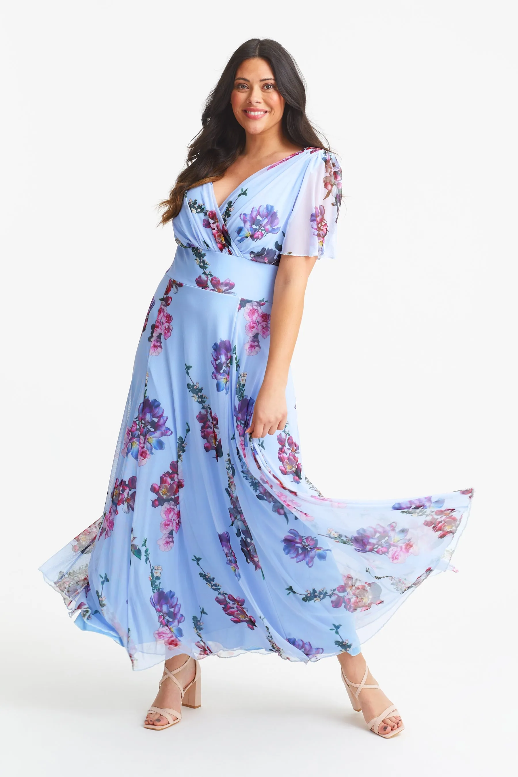 Isabelle Light Blue Float Sleeve Maxi Dress