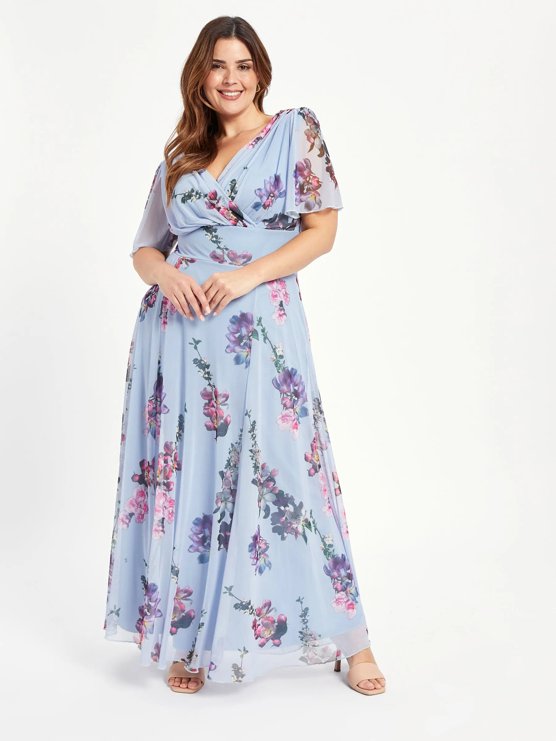 Isabelle Light Blue Float Sleeve Maxi Dress