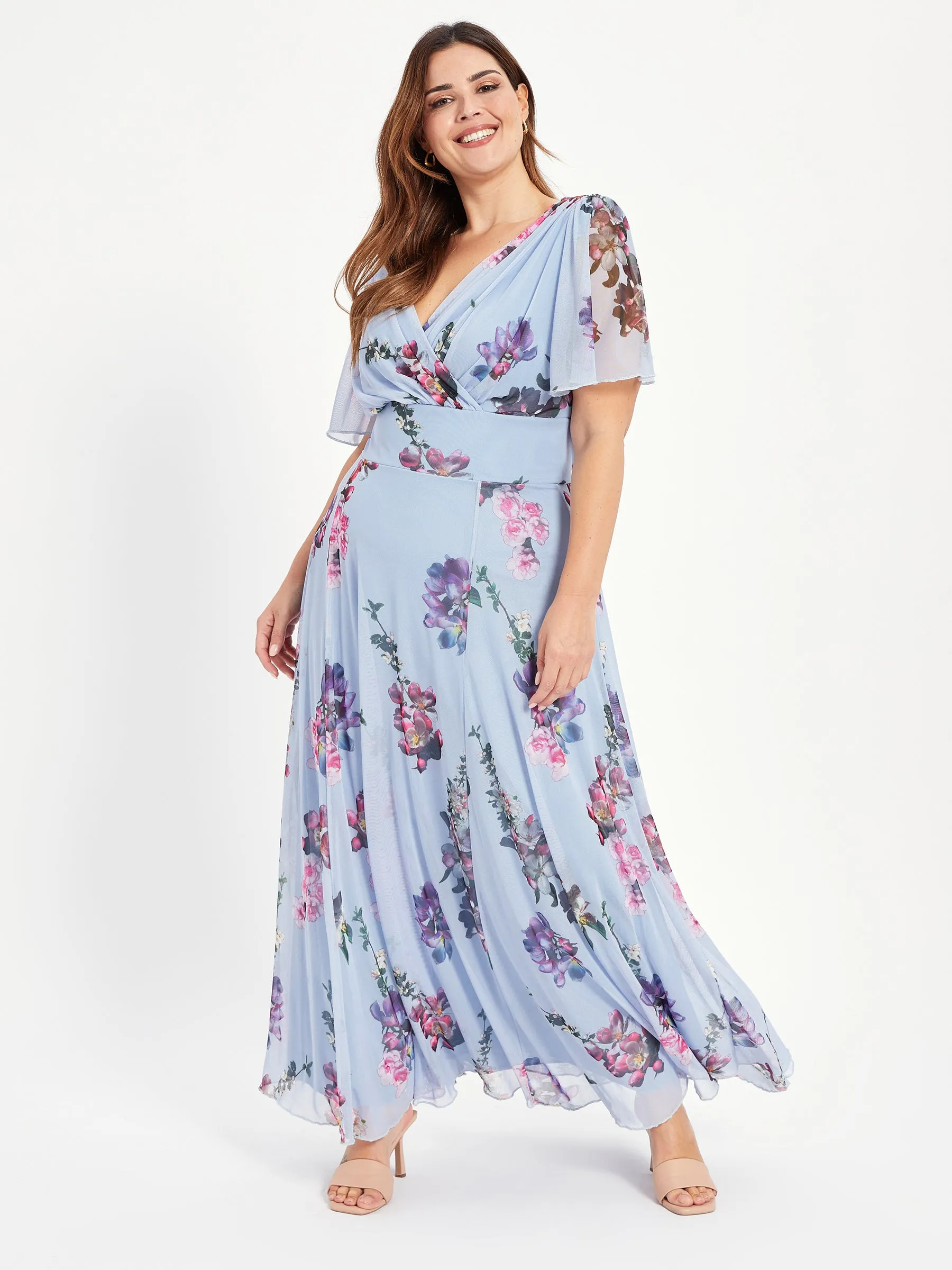 Isabelle Light Blue Float Sleeve Maxi Dress