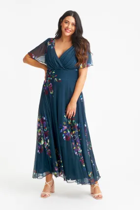 Isabelle Teal Multi Float Sleeve Maxi Dress