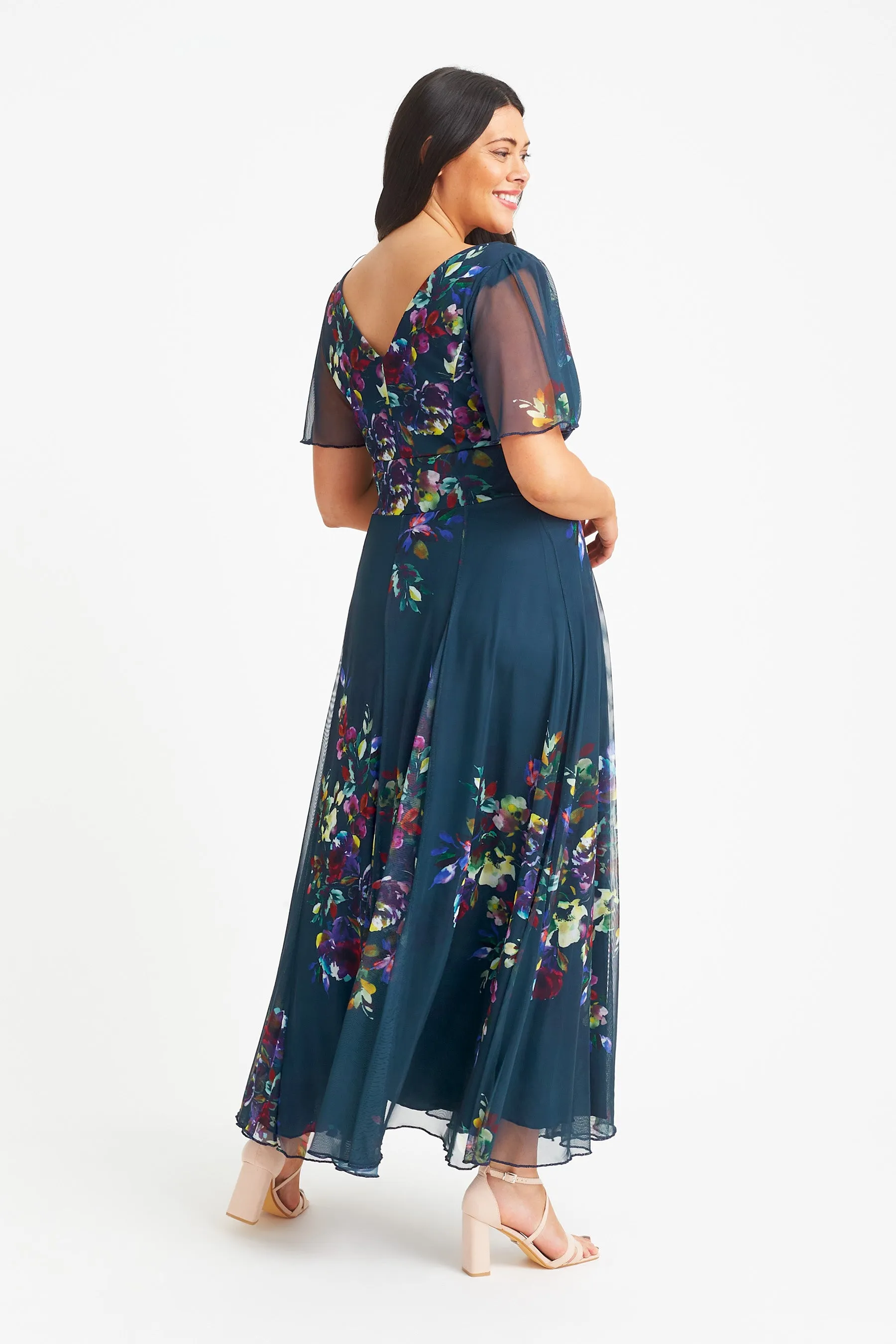 Isabelle Teal Multi Float Sleeve Maxi Dress