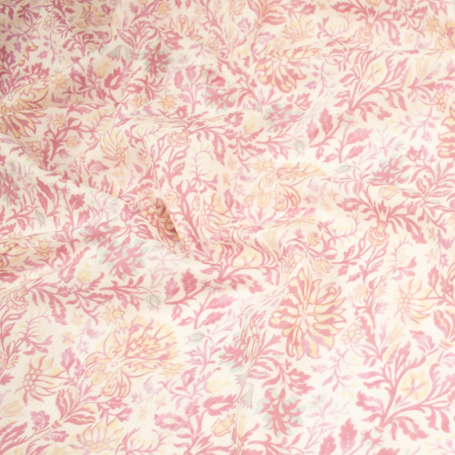 Japanese Printed Cotton Design-23 Pink Florals & Vines on Ivory