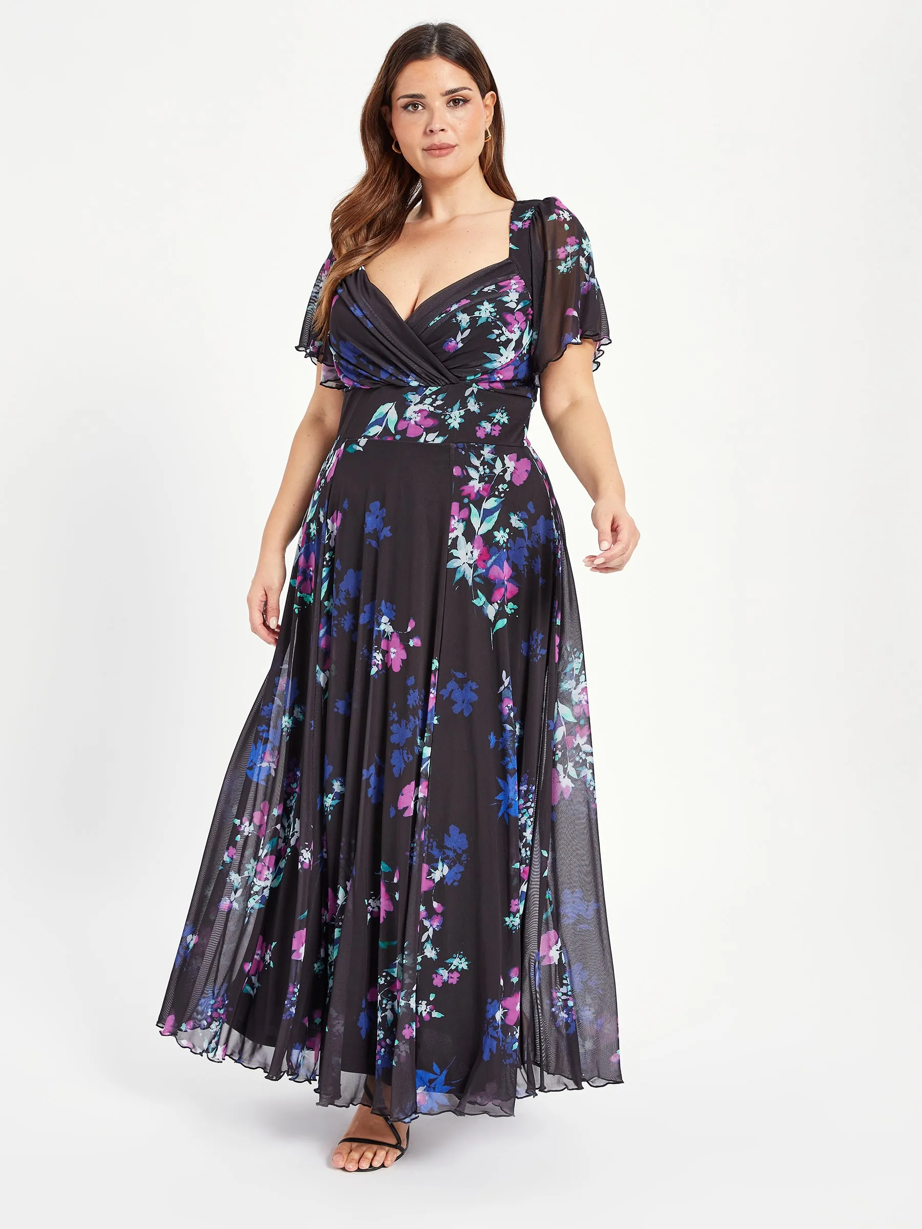 Kemi Black Multi Bolero Wrap Bodice Maxi Gown