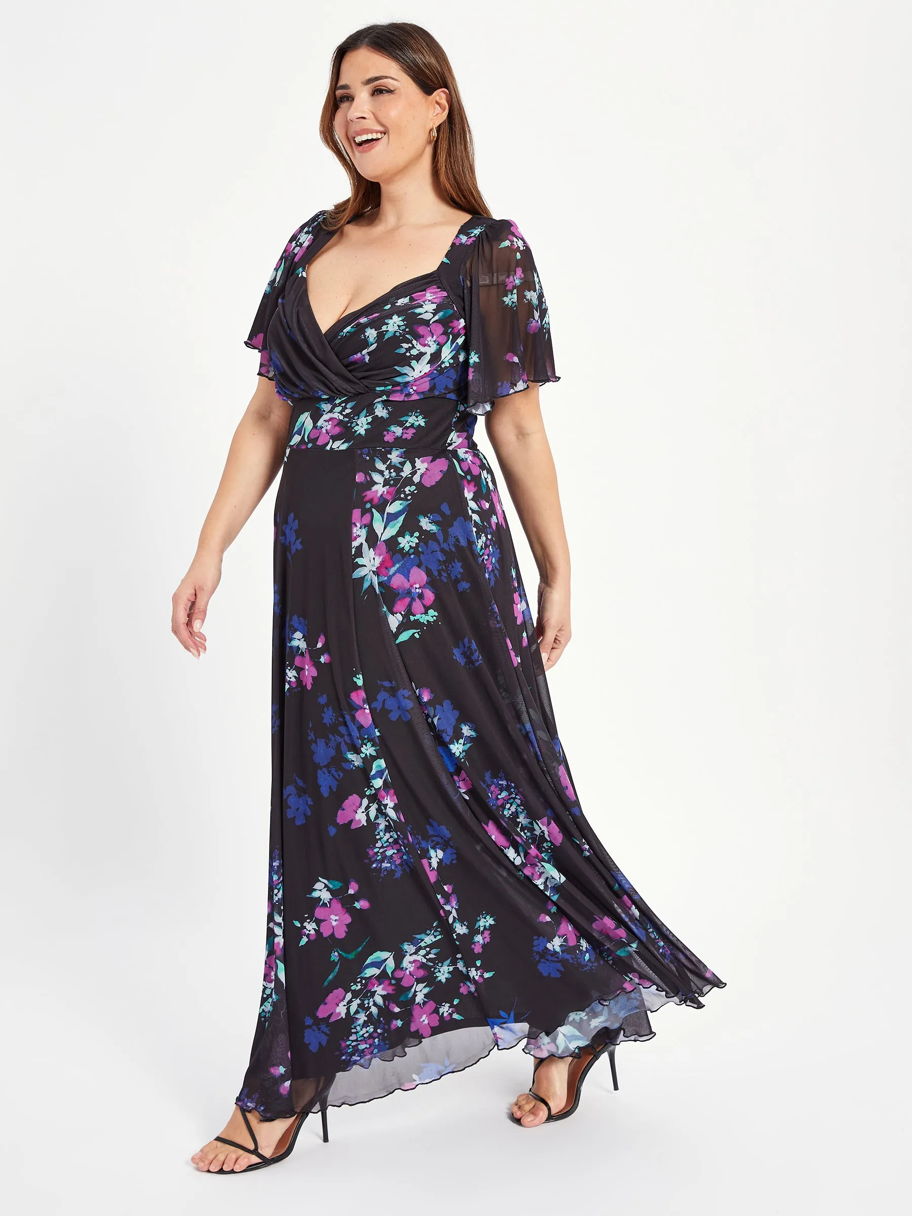 Kemi Black Multi Bolero Wrap Bodice Maxi Gown