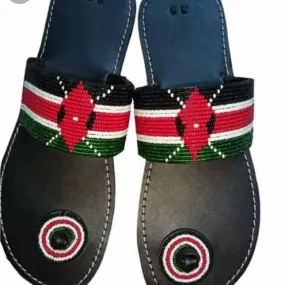 Kenyan flag beaded masai maasai masaai handmade summer slippers sandals with free shipping