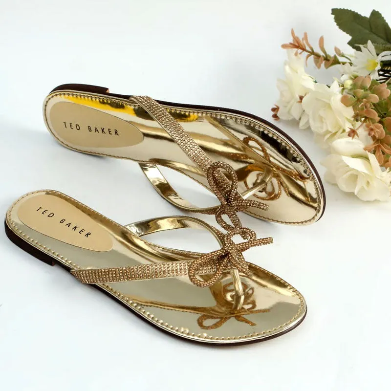 Ladies Sandals With Bow Rhinestone Flat Slides