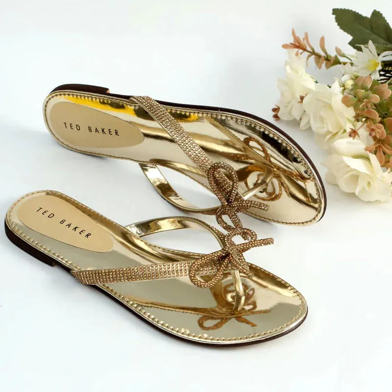 Ladies Sandals With Bow Rhinestone Flat Slides