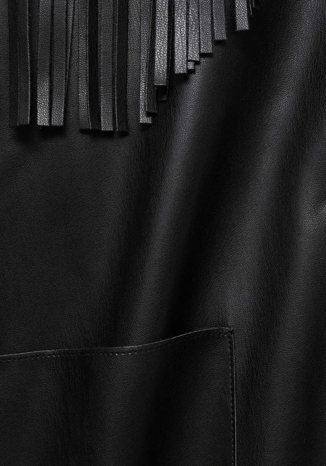 Leather-effect fringed overshirt - Black