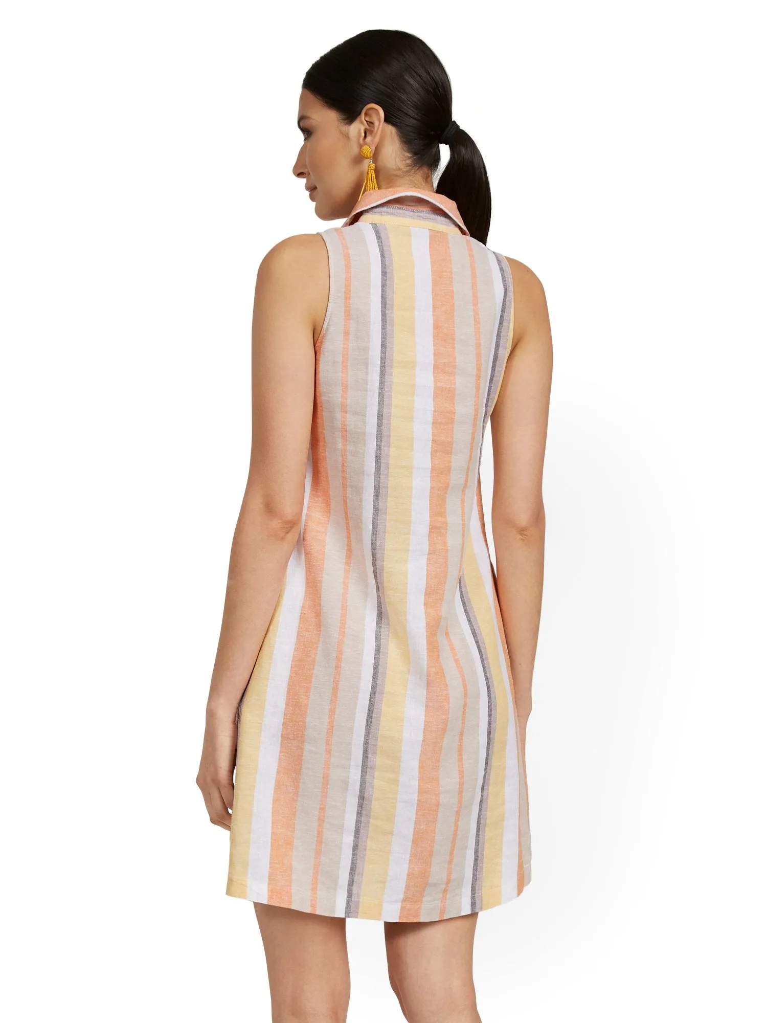 Linen-Blend Split-Neck Tank Dress - Stripe