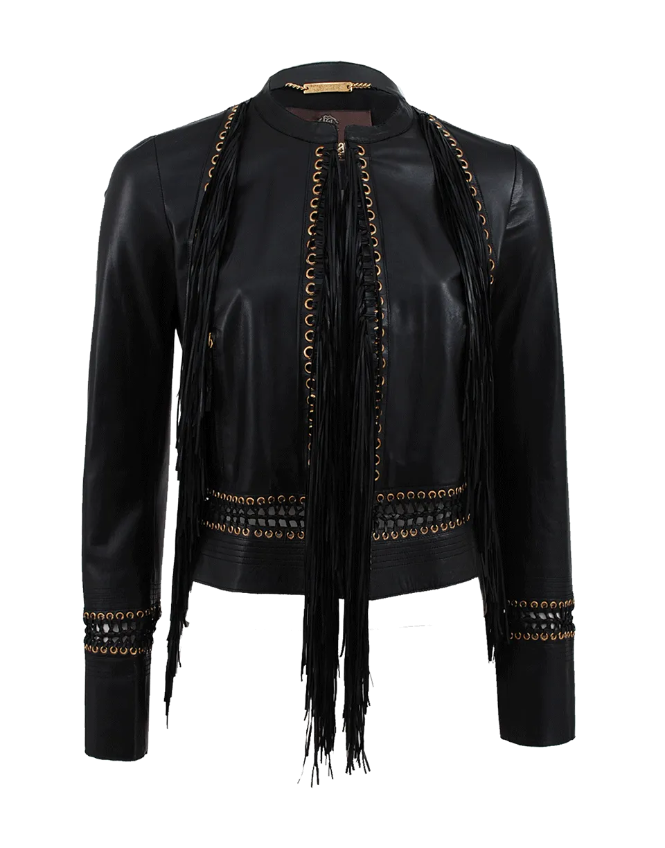 Long Sleeve Fringe Leather Jacket