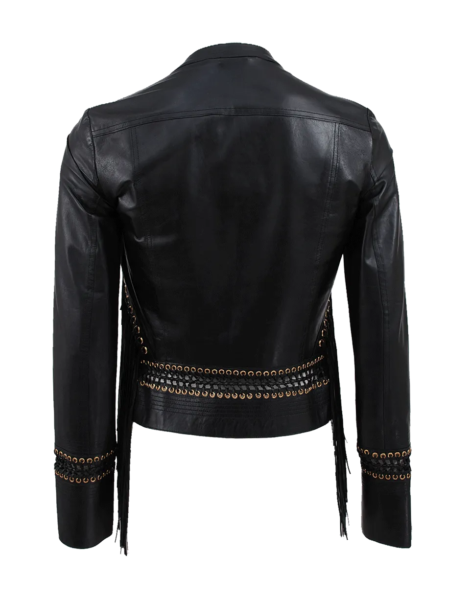 Long Sleeve Fringe Leather Jacket