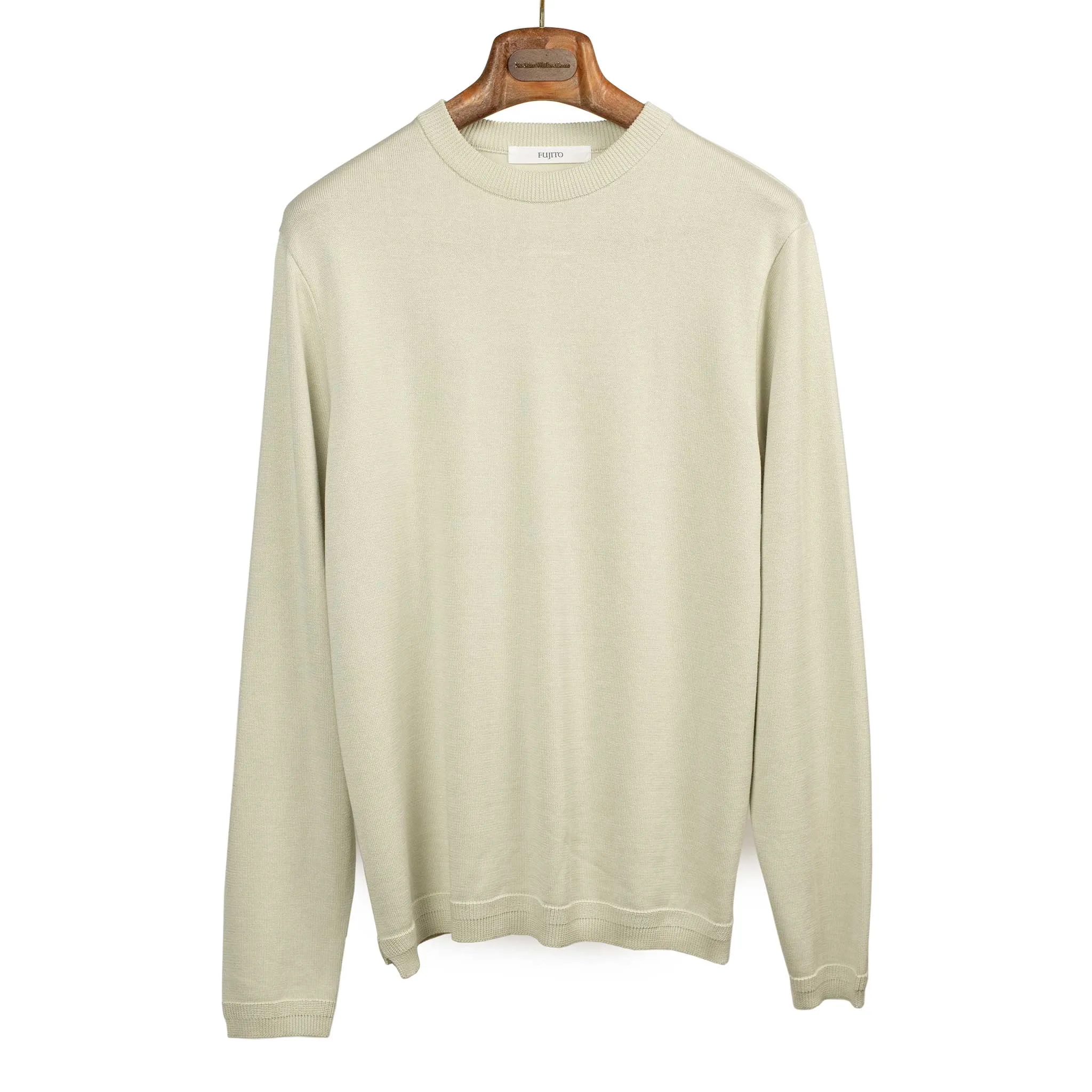 Long sleeve knit t-shirt in sand beige cotton