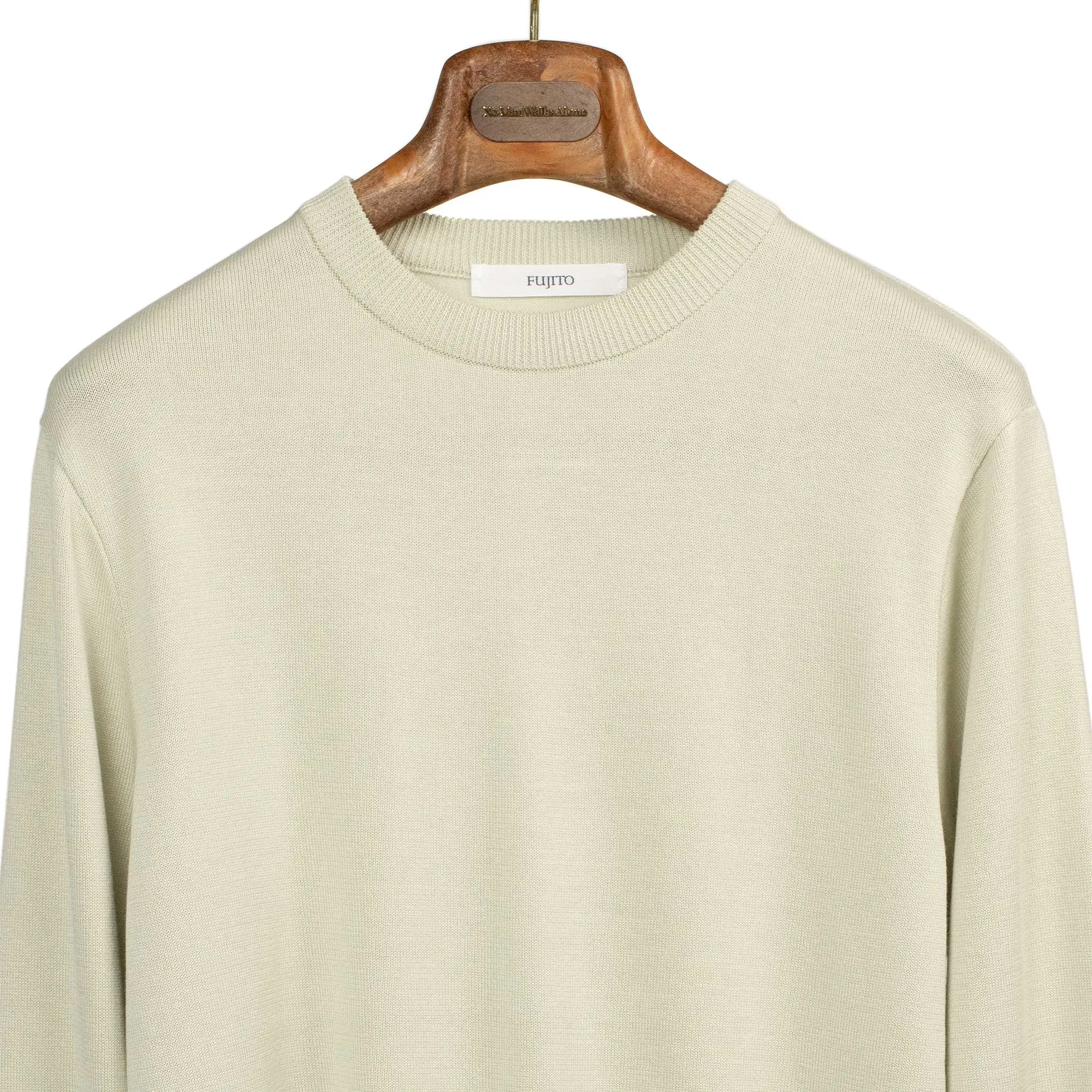 Long sleeve knit t-shirt in sand beige cotton