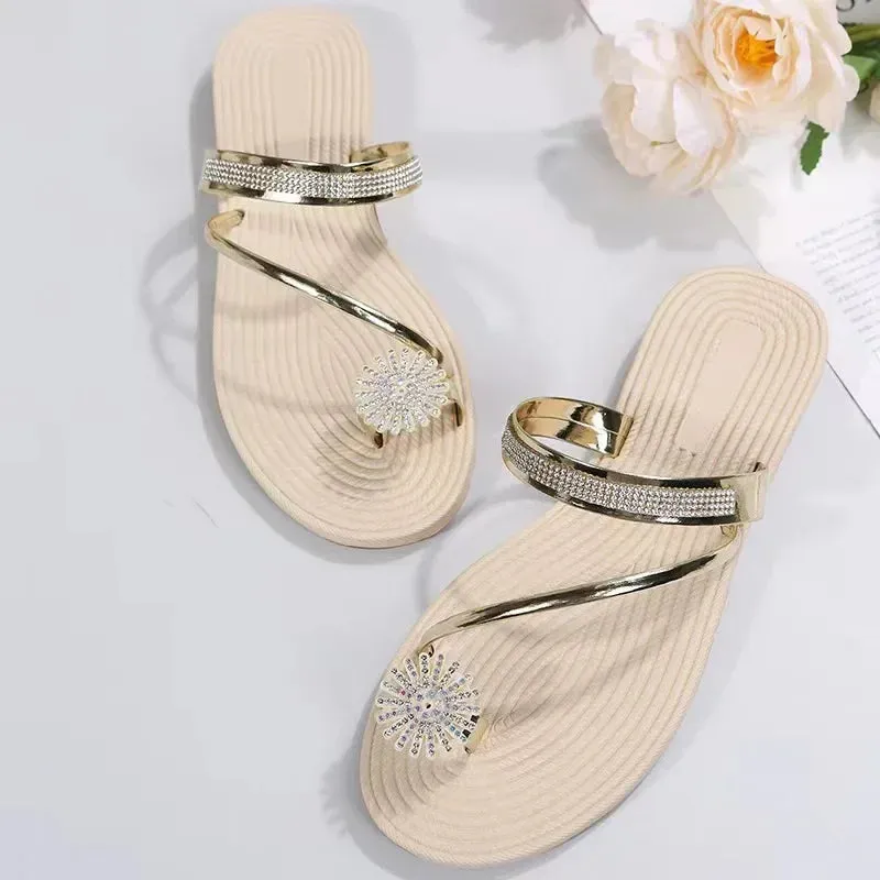 Luxury Rhinestone Flat Sandals