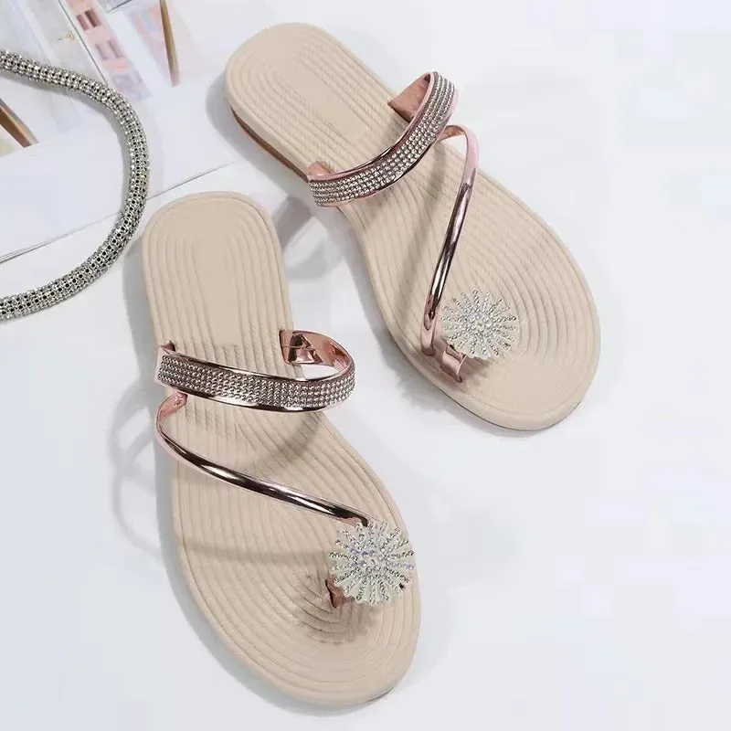 Luxury Rhinestone Flat Sandals