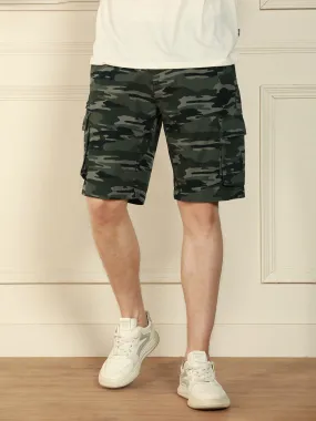 Men's Grey Relaxed Fit Camouflage Cargo Shorts