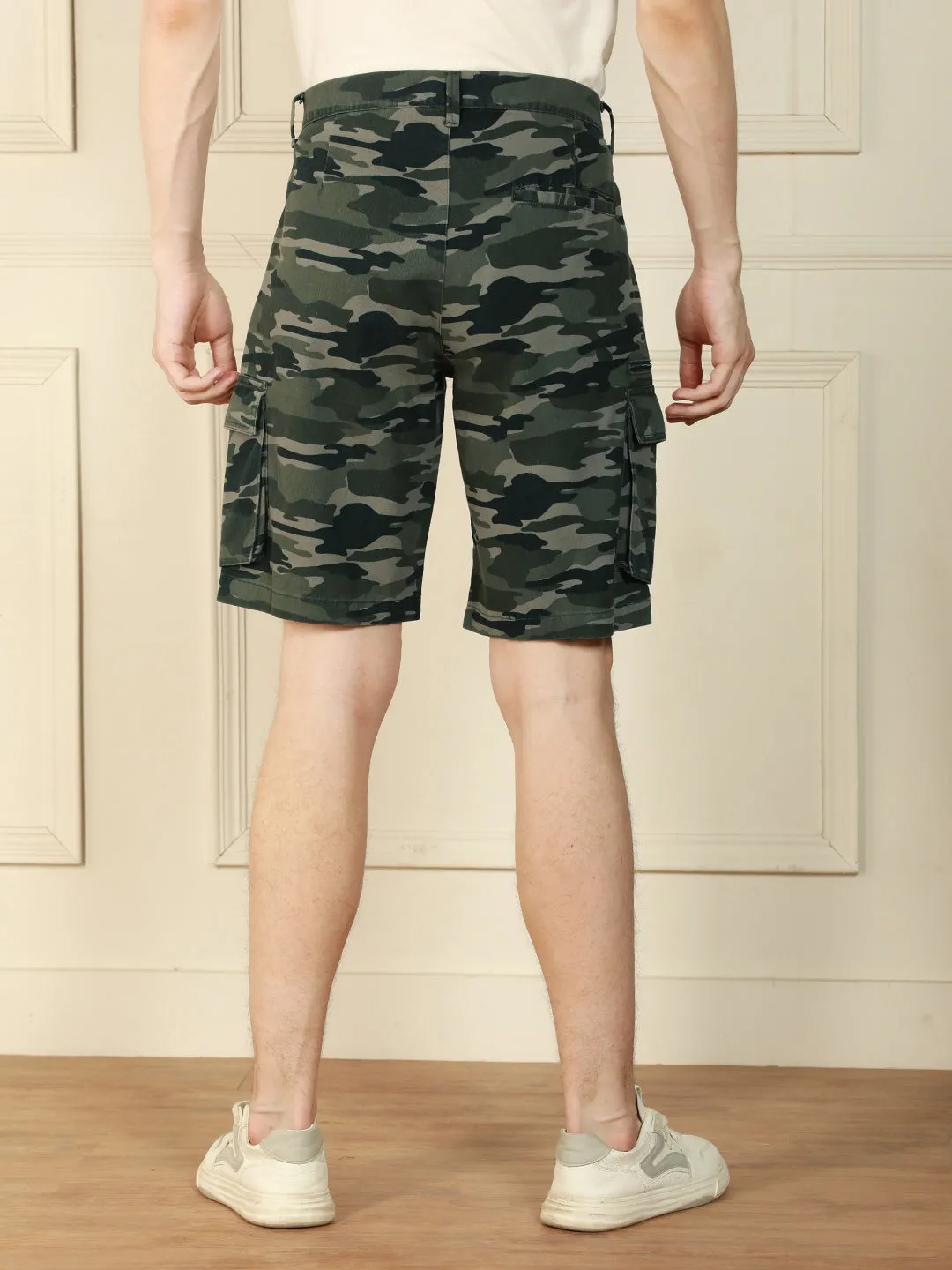 Men's Grey Relaxed Fit Camouflage Cargo Shorts