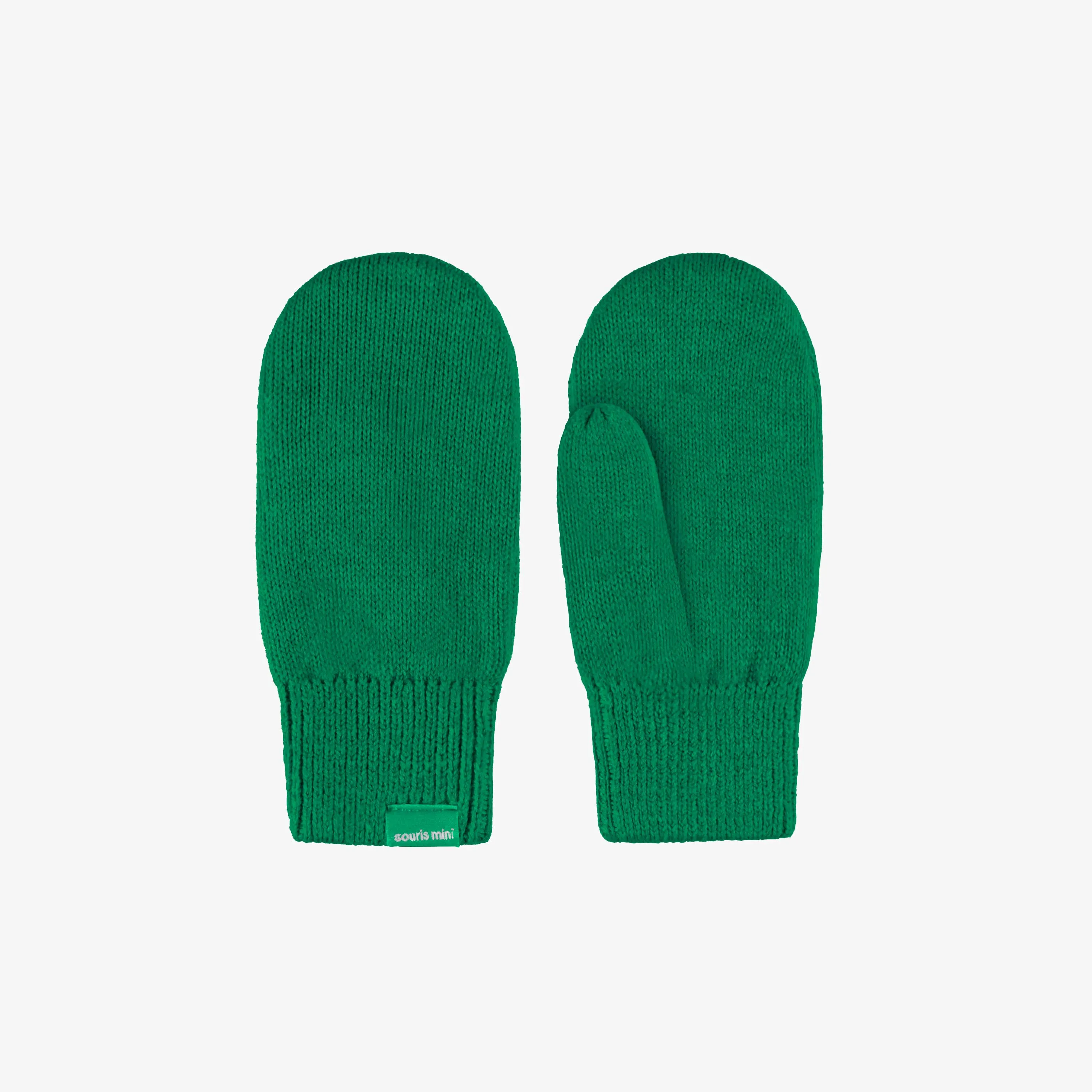 Mitaines vertes en tricot, enfant || Green knitted mittens, child