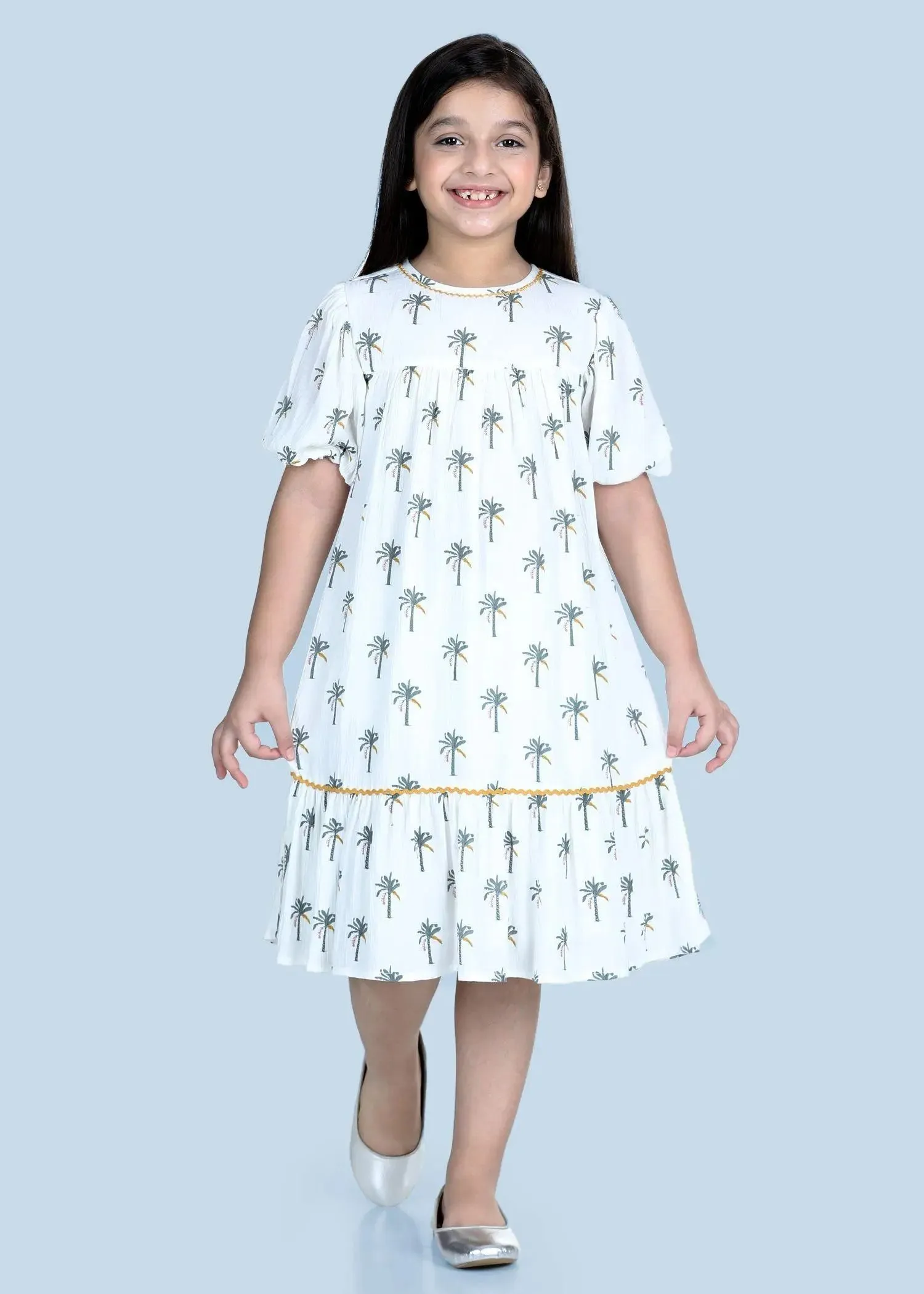 Myra Palm White Dress Girl (2-12yrs)