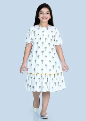 Myra Palm White Dress Girl (2-12yrs)