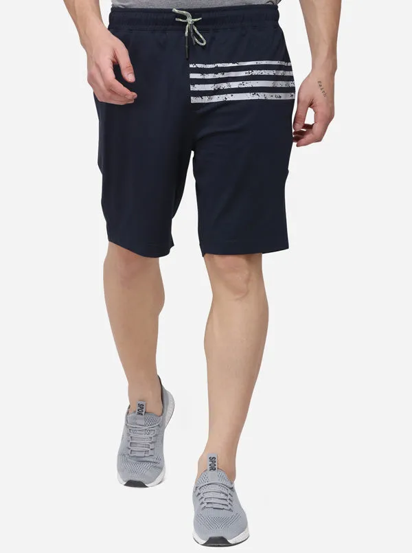 Navy Blue Regular Fit Printed Shorts | JadeBlue