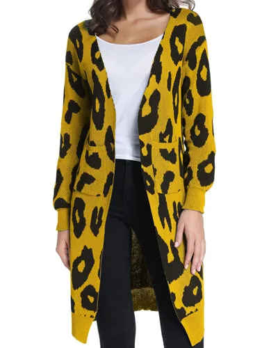 New Leopard Long-Sleeved Knit Cardigan