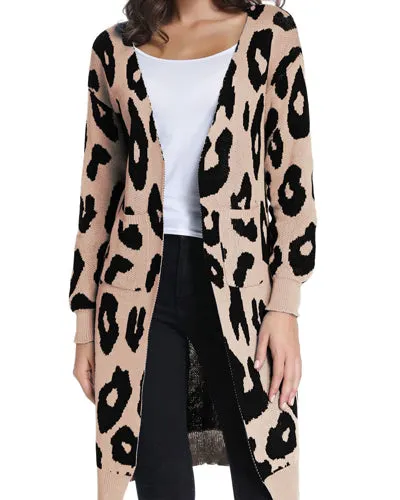 New Leopard Long-Sleeved Knit Cardigan