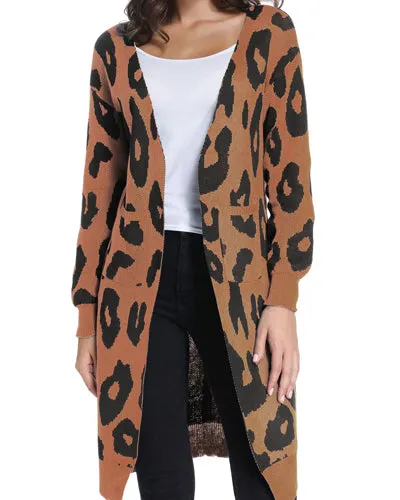 New Leopard Long-Sleeved Knit Cardigan