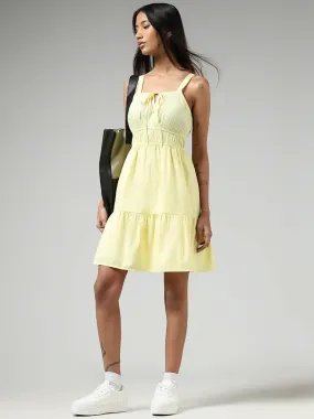 Nuon Light Yellow Cotton Tiered Dress