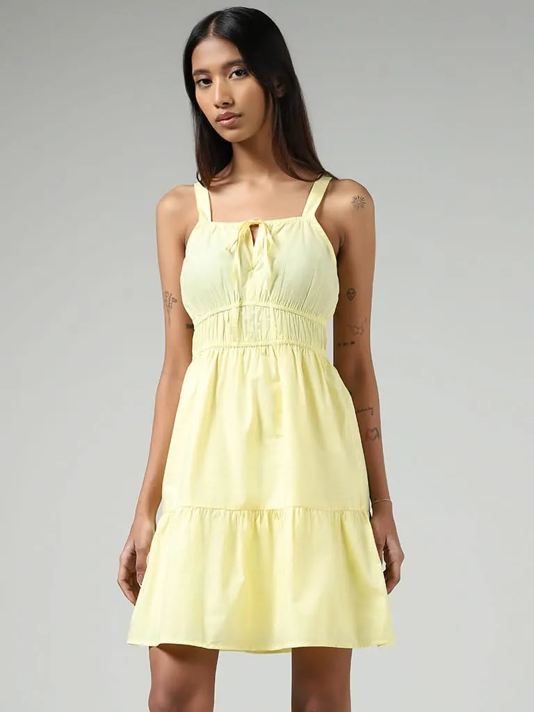 Nuon Light Yellow Cotton Tiered Dress