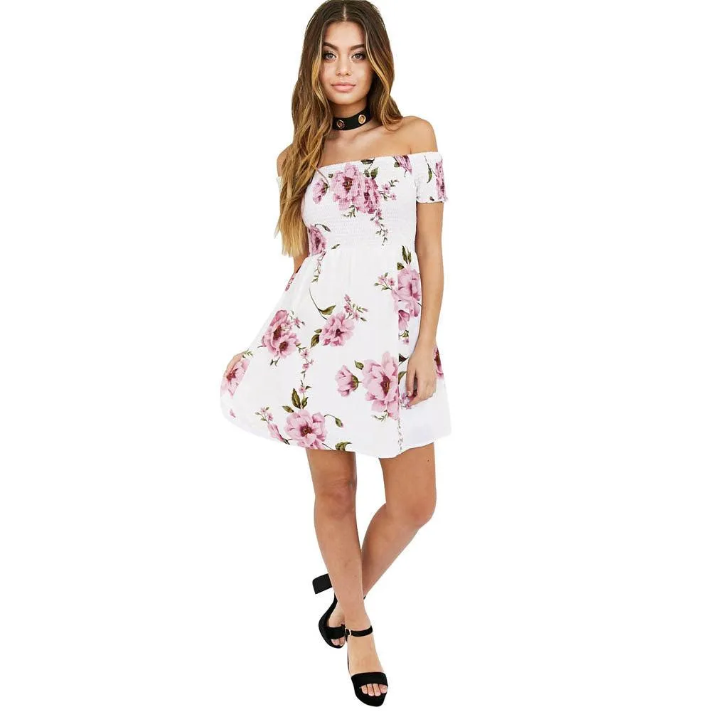 OFF-THE-SHOULDER FLORAL A-LINE DRESS