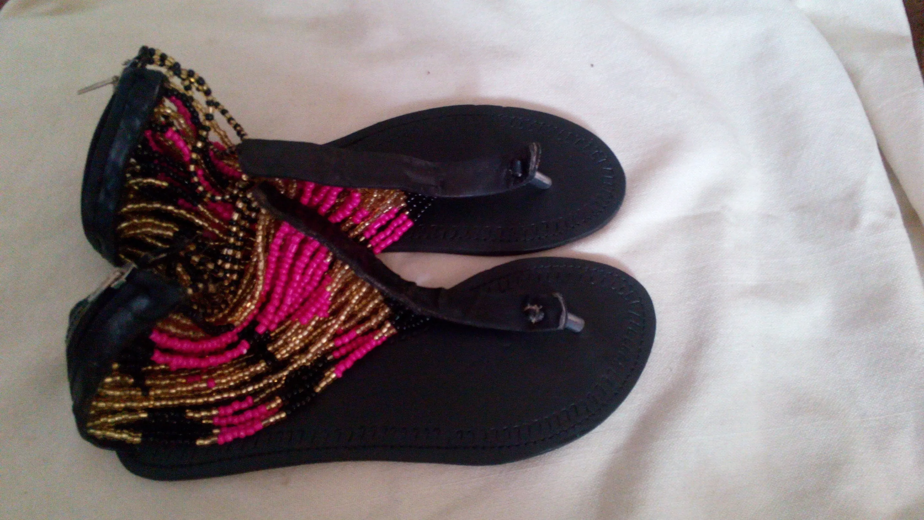 Pink, black and gold ankle length beaded masai maasai masaai gladiators sandals slippers with free shipping all sizes available