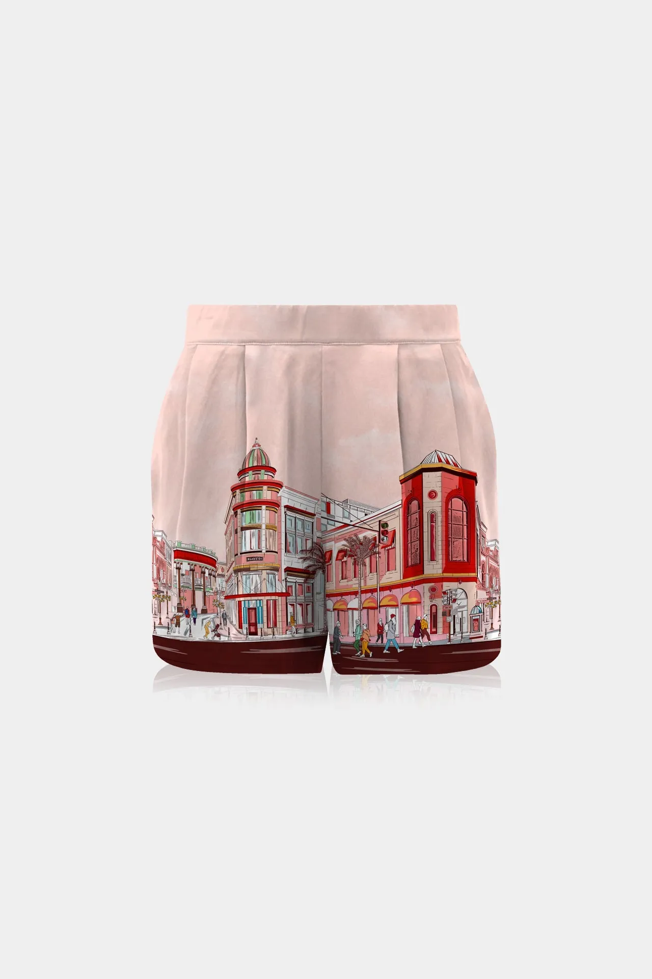 Printed Red Silk Shorts