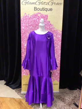 Purple Bell Sleeves Flowy Dress With Burch