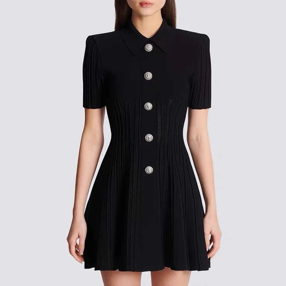 Ribbed Knit Mini Dress Flared Knit Dress With Buttons