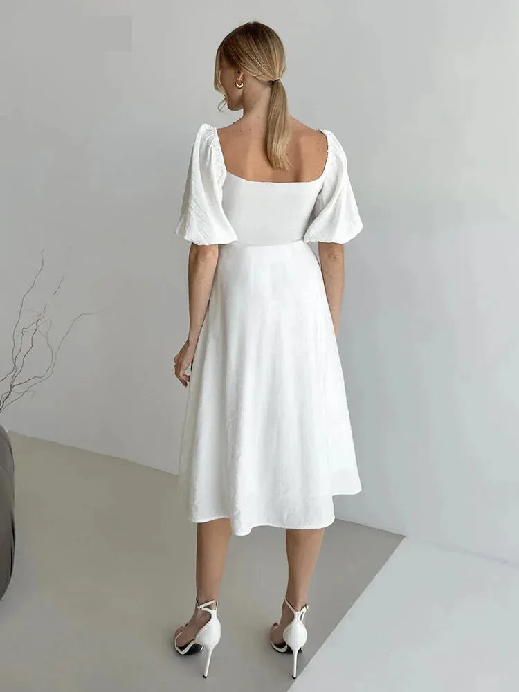 Romantic Off-Shoulder Midi Dress for Bridal Showers