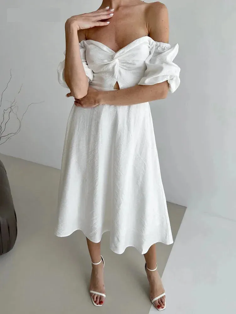 Romantic Off-Shoulder Midi Dress for Bridal Showers