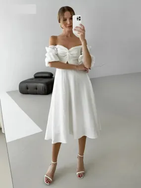 Romantic Off-Shoulder Midi Dress for Bridal Showers