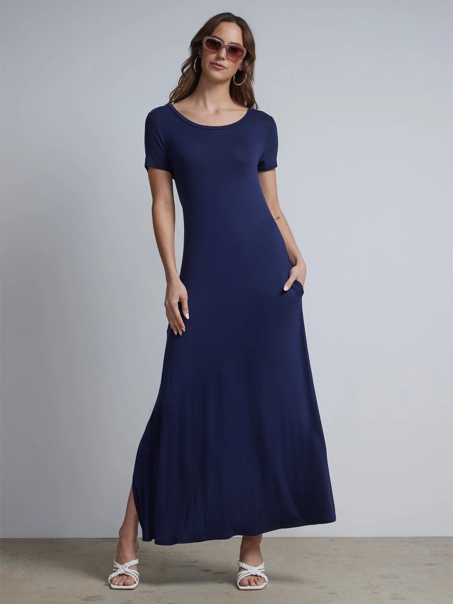 Short Sleeve Side Slit T-shirt Maxi Dress