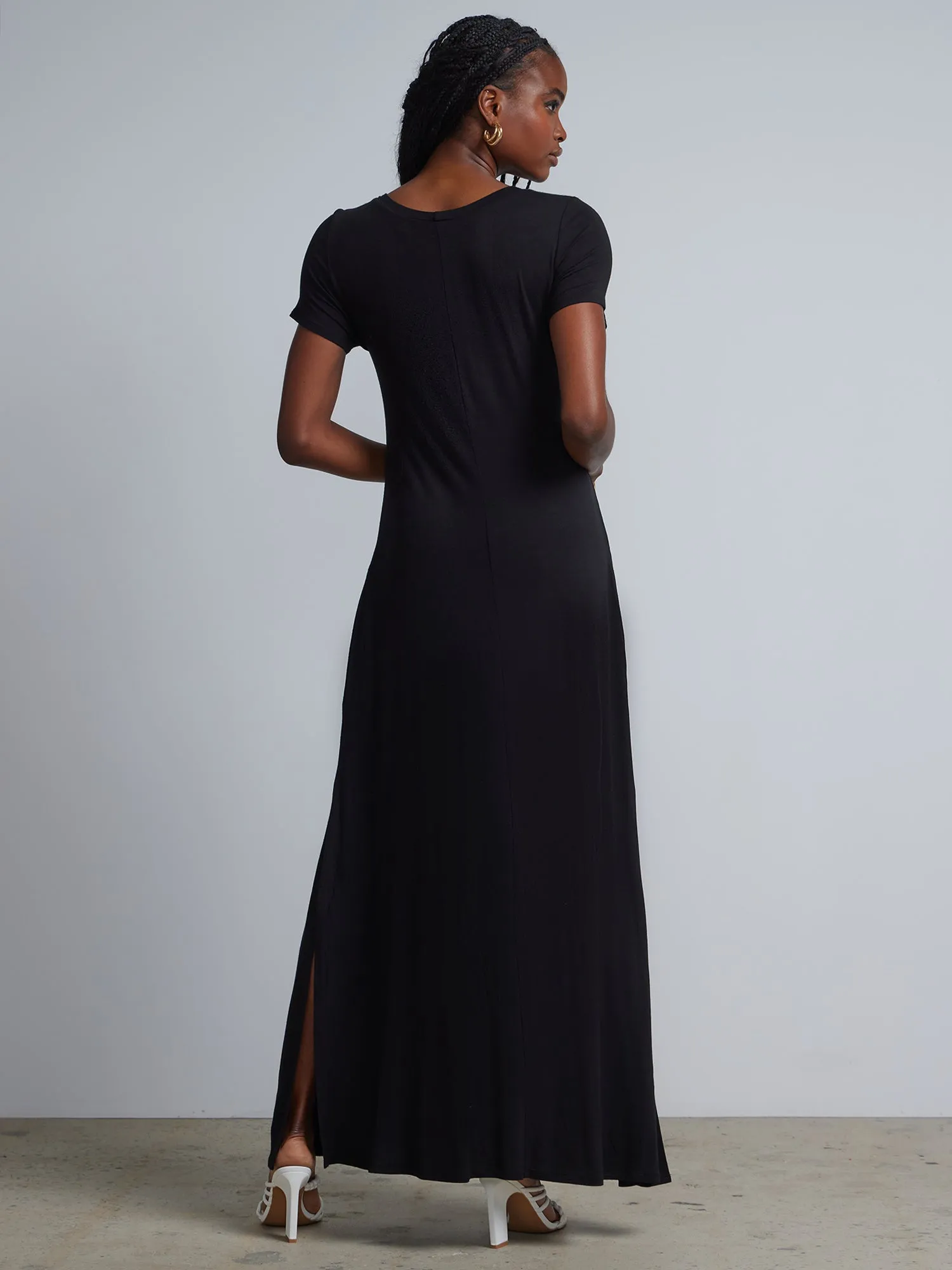 Short Sleeve Side Slit T-shirt Maxi Dress