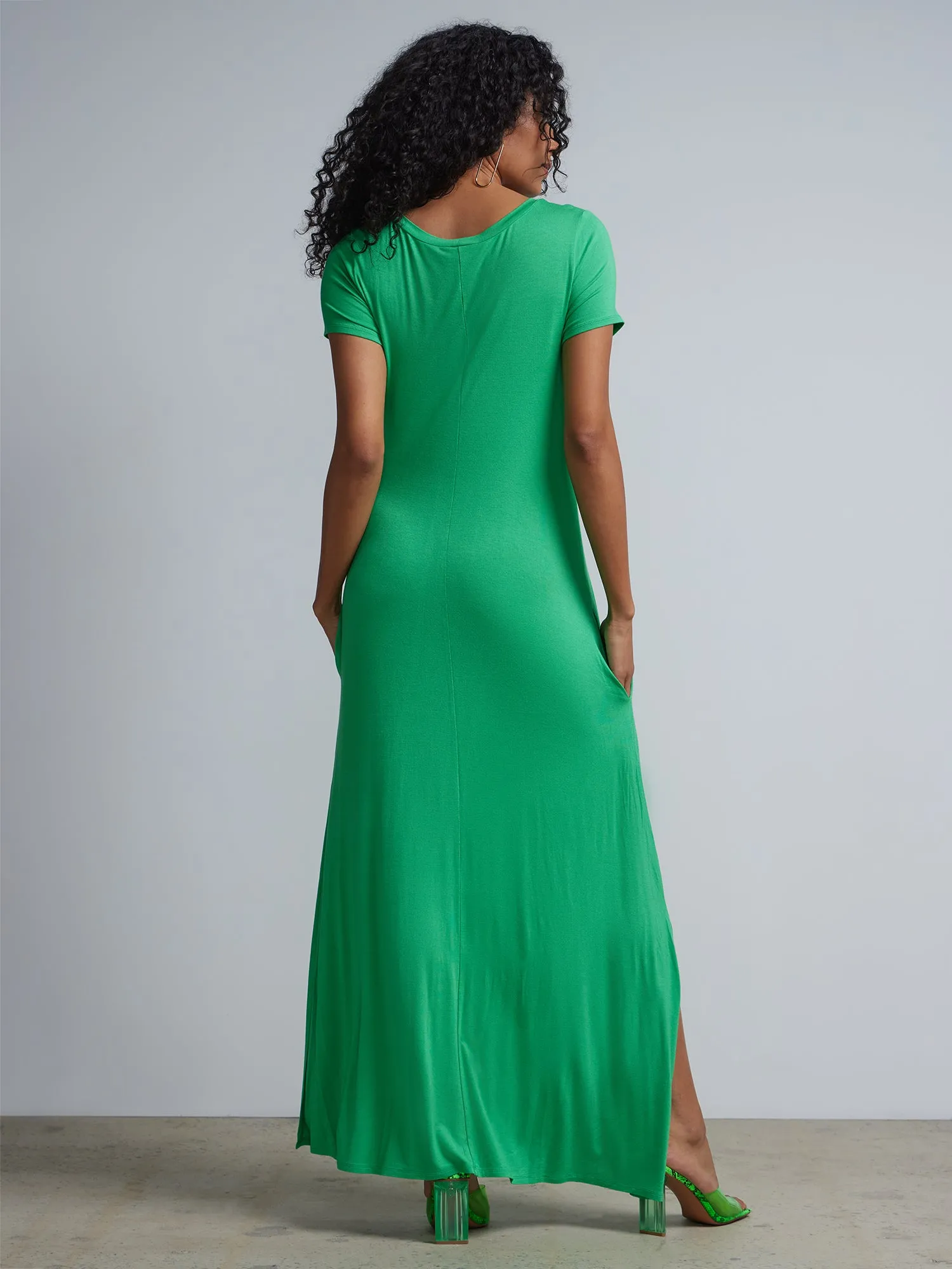 Short Sleeve Side Slit T-shirt Maxi Dress