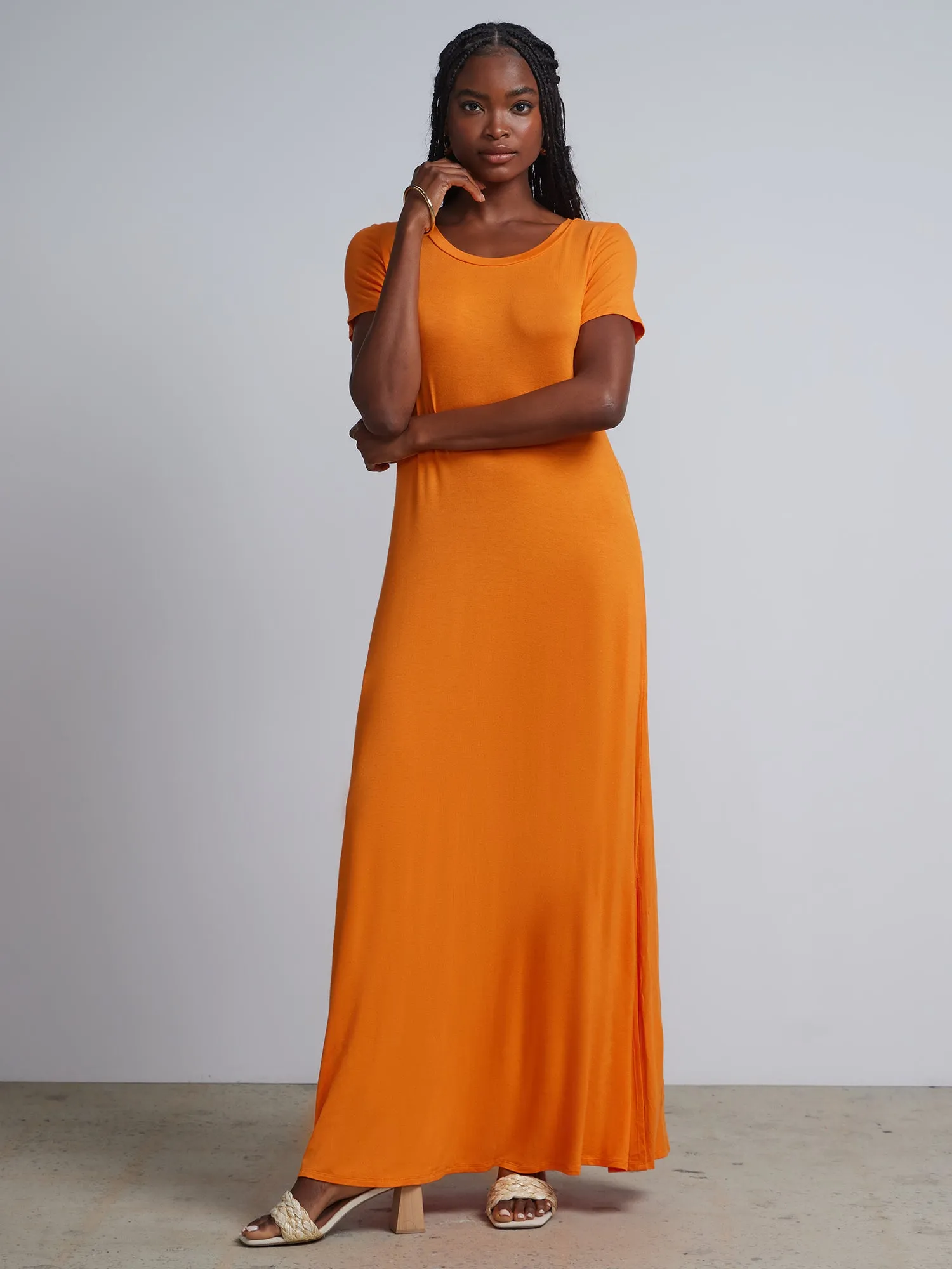 Short Sleeve Side Slit T-shirt Maxi Dress