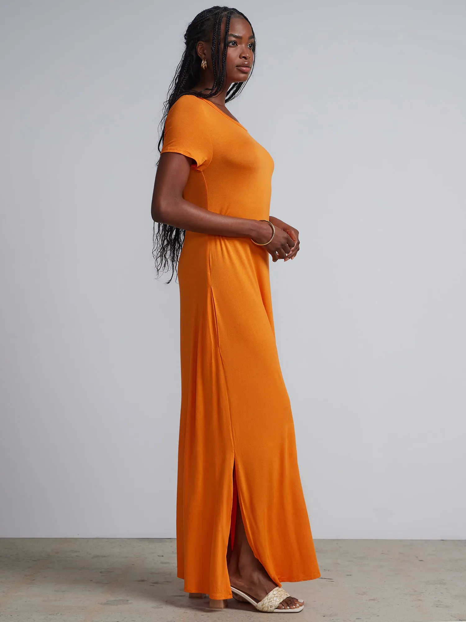 Short Sleeve Side Slit T-shirt Maxi Dress