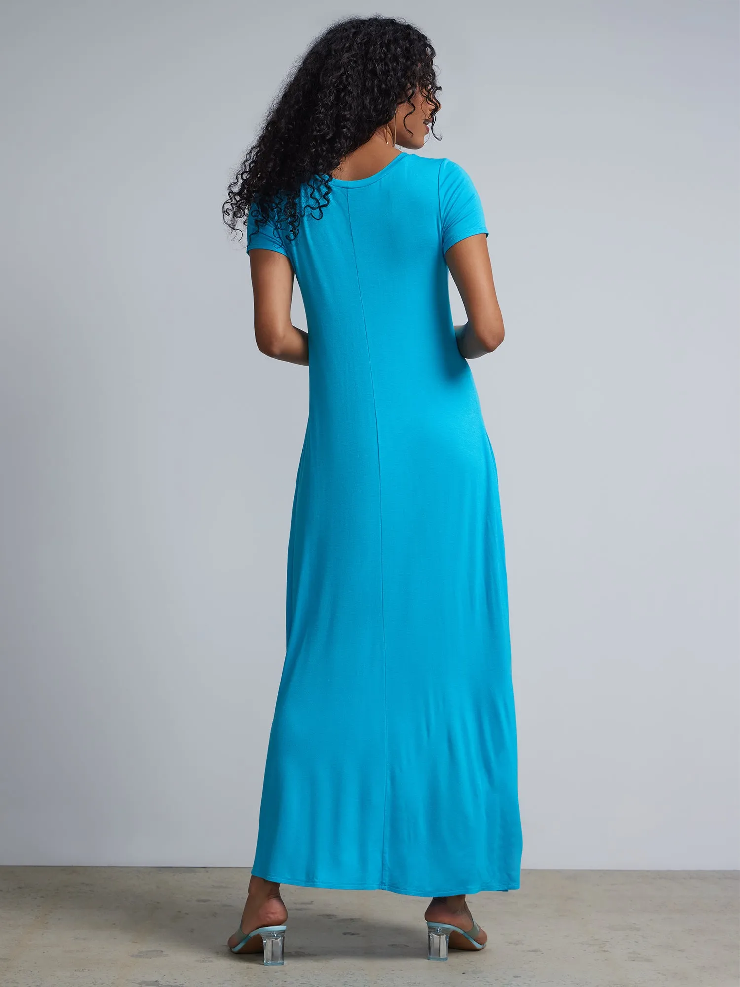 Short Sleeve Side Slit T-shirt Maxi Dress