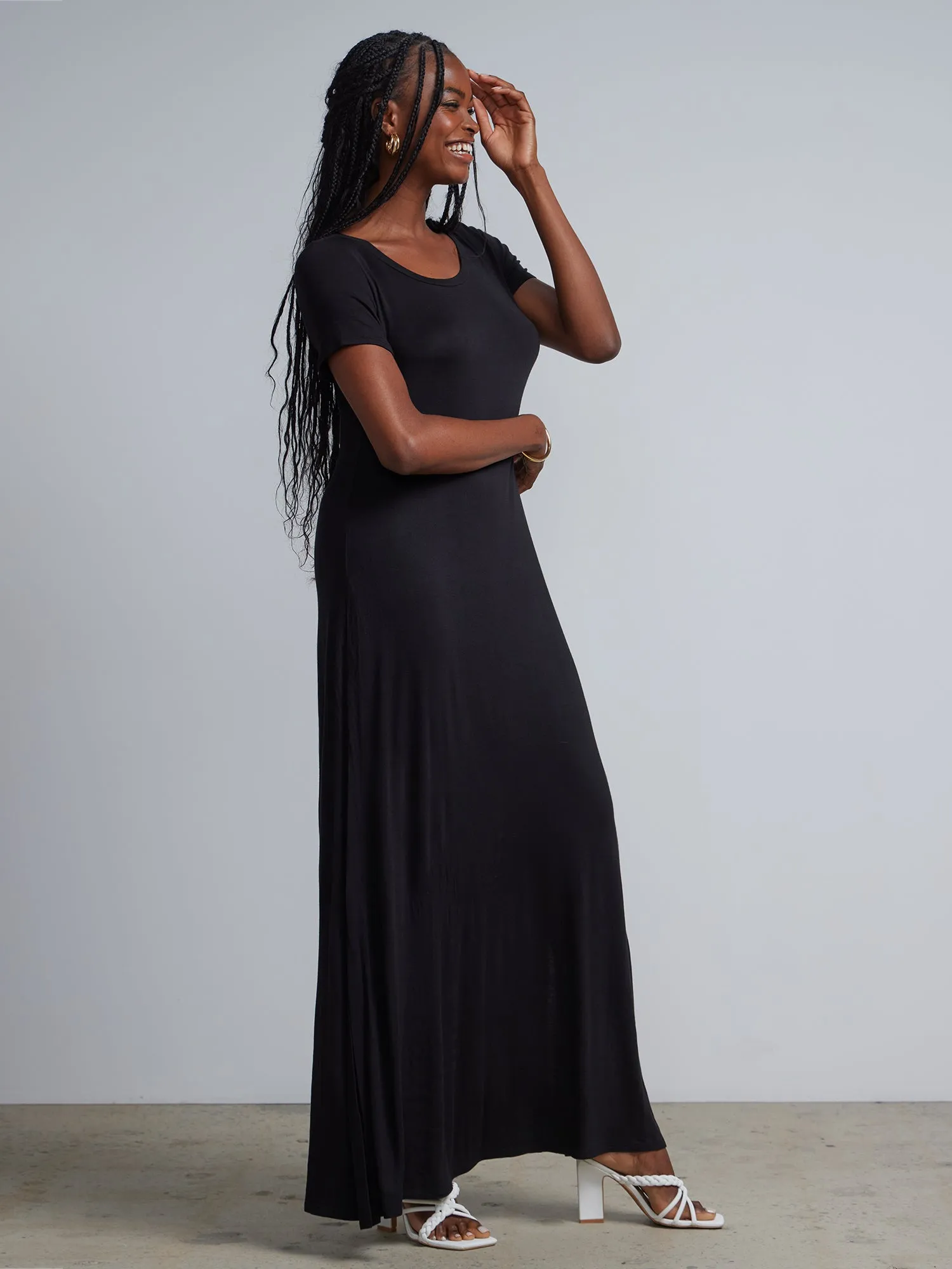 Short Sleeve Side Slit T-shirt Maxi Dress