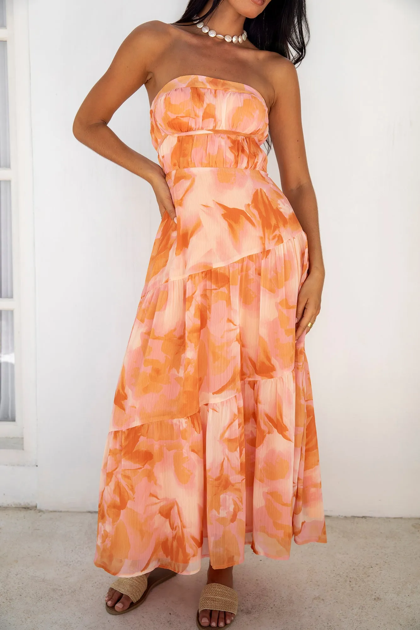 Sienna Strapless Maxi Dress Orange