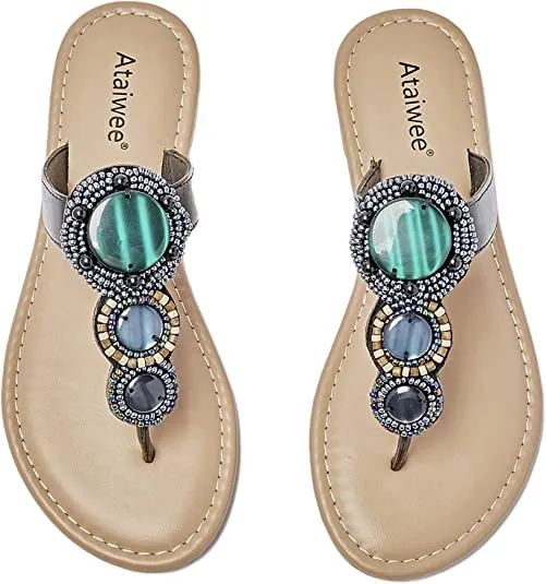 Summer Beaded Embellished Vegan White Casual Flat Sandals