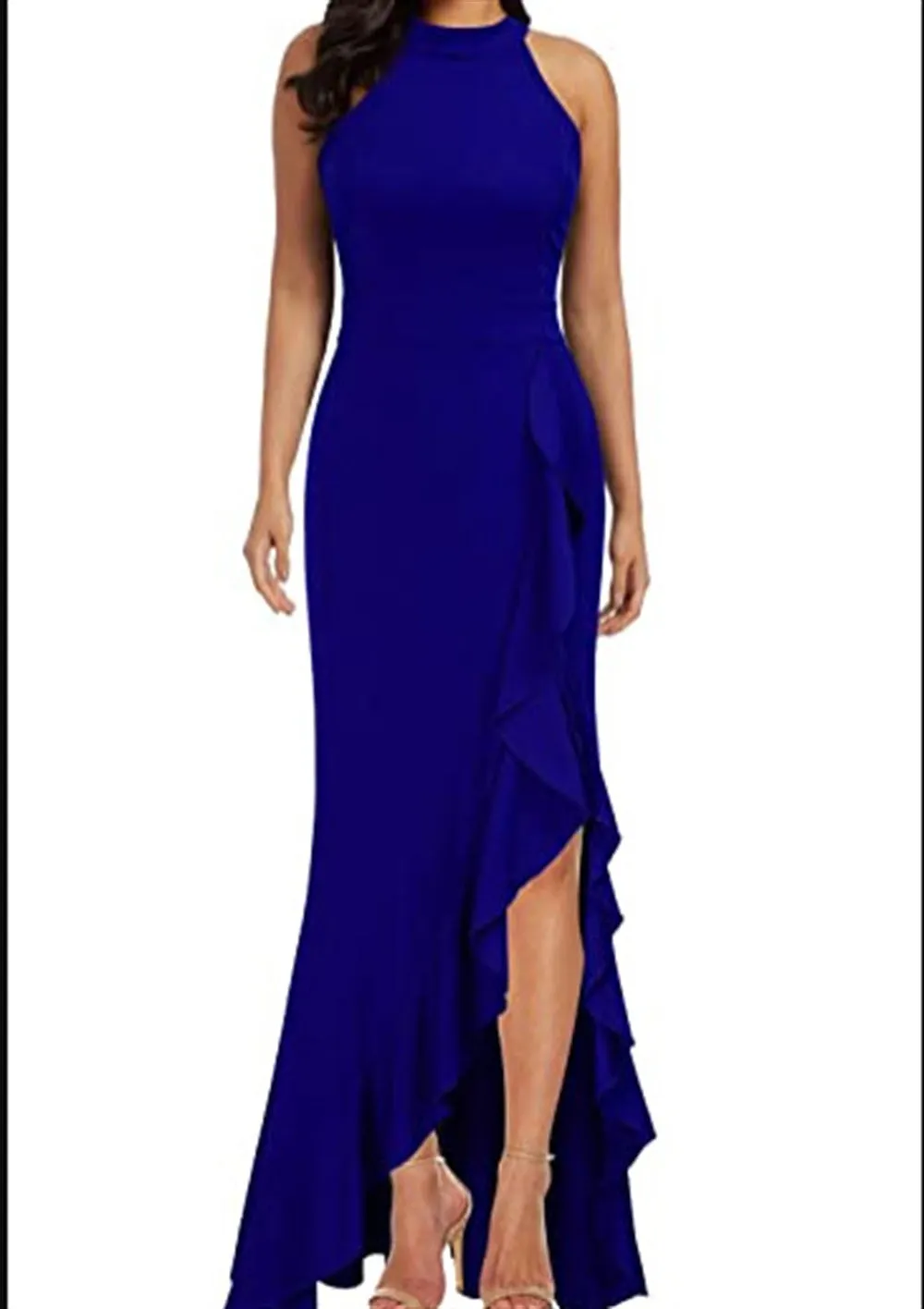 Sunlit Soiree Satin High Low Ruffle Maxi Dress - Cobalt Blue - FINAL SALE