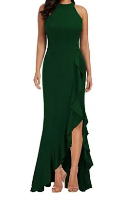 Sunlit Soiree Satin High Low Ruffle Maxi Dress - Green Mint - FINAL SALE